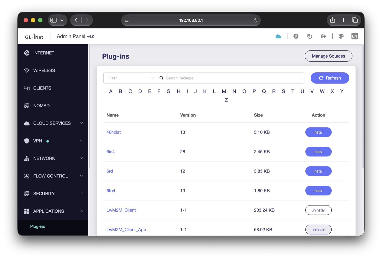 GL.iNet Admin Panel — Plug-ins